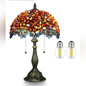 Tiffany Style Agate Amber Stained Glass Table Lamp — 12” x 12” x 19”
